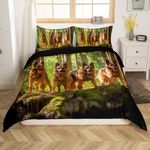 Feelyou Cute Dog Bedding Set German Shepherd Comforter Cover for Kids Adult 3D Hound Dog Duvet Cover Pet Animal Bedspread Cover Dog Lover Room Decor 3Pcs with 2 Pillow Case Queen Size