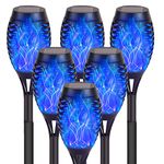 DIKAIDA 6 Pack Solar Lights Torches, Blue LED Flickering Flame Outdoor Waterproof Solar Powered Pathway Lights Landscape Lanterns Decoration Lighting Auto On/Off for Garden