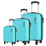 Safari Polycarbonate (Pc) Hard Trolley Bags Set Of 3 (Small, Medium, Large) | Stylish Luggage Bags Set With Number Lock And 8 Wheels (Cyan, 54 Cm, Spinner)