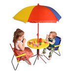 Relsy Kids Patio Set Multicoloured Outdoor Table And Chair Set - 2 X Folding Chair, Collapsible Picnic Table, Folding Umbrella - 4 Piece Garden Furniture Set For Children