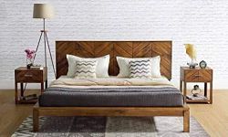 Ganpati Arts Sheesham Wood Strips King Size Bed Without Storage for Bedroom Living Room Wooden Double Bed Palang (Teak Finish)