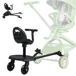 JAOGAUS Portable Buggy Board with Seat, Kiddy Boards for Pram with Detachable Seat, Universal Stroller Standing Board Compatible with Over 99% of Pushchairs, for Children from 2-6 Years(2 in1 Black)