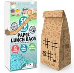 Kids Brown Paper Bags - Lunch Notes for Kids via Printed Jokes and Games Eco Friendly Food Safe 50pc Kraft Paper Lunch Bags for Everyday Lunch, Snack, Sandwich- Biodegradable