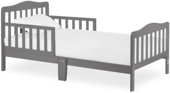 Dream On Me Classic Design Toddler Bed, GREENGUARD Gold, Steel Grey | Slatted Curved Design, Low to Floor Bed, 2 Safety Guard Rails, Sturdy Wooden Frame, 50 Lb Limit, BSA Verified