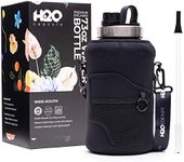 H2O Capsule 2.2L Half Gallon Wide Mouth Water Bottle with Storage Sleeve and Removable Straw - Hydration Tracker Jug with Measurements Marked – Shatterproof BPA-Free, Jet Black