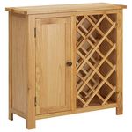 vidaXL Solid Oak Wood Wine Cabinet - Compact Storage for 11 Bottles, Featuring Door Shelf, Natural Finish, Easy Assembly, Freestanding, for Living room, Dining room, Kitchen