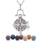 EUDORA Lava Stone Aromatherapy Essential Oil Diffuser Locket Necklace, Aromatherapy Diffuser Pendant Romantic Gift for Women Girlfriend Sister 24" Chain, 5PCS / 7PCS Rock Beads