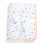 The White Cradle Organic Cotton Softest Baby Blanket/Quilt for Crib/Cot, with 3 Soft Fabric Layers, Reversible Designs, 2 sides Printed Muslin & center Flannel, 95 x 120 cm - Pink Hearts