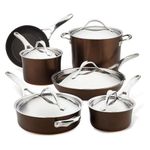 Anolon Nouvelle Copper Hard Anodized Nonstick Pots and Pans, Cookware Set (11 Piece), Sable