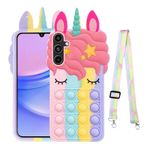 nancheng for Samsung Galaxy A15 5G Phone Case Girls Women Case for Galaxy A15 Cute Cartoon Silicone Bubble Push Pop Funny Toys with Strap Lanyard Shockproof Protective Case - Rainbow