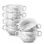 MALACASA Soup Bowls with Handles, 13 Ounce Marble Bouillon Cups Soup Crocks, Porcelain Serving Soup Bowls for Onion Soup, Cereal, Stew, Oatmeal and Chilli, Set of 6, Series Regular