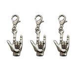 3pcs I Love You Clip on Charm Zipper Pull, ASL Charm, Gesture Hand Charm Pendant, Antique Silver Color