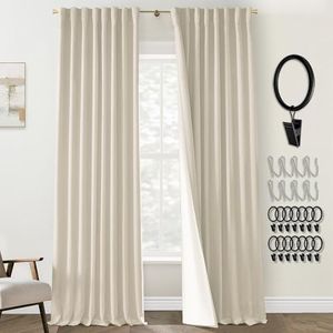 Thermal Curtains for Winter,Linen Blackout Curtains for Bedroom Living Room 2 Panels Set 90 Inches Long,Light Beige