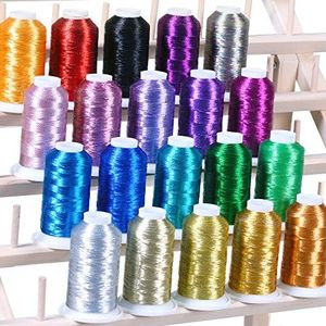 Large 1100yds Machine Metallic Embroidery Thread Set 20 Cones/spools Assorted Colors Polyester Sewing Thread Kit Compatible with Brother Babylock Janome Singer Pfaff Husqvarna Bernina Machines