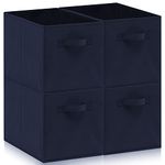 Amazing Tour 4 PCS Cube Storage Boxes 33x38x33 Foldable Fabric with Handles Collapsible for Home Office Nursery Organiser - Clothes Basket Containers, Navy Blue