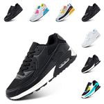 Mens Trainers Ladies Womens Running Shoes Gym Athletic Sports Jogging Sneakers Lightweight Cushioned Shock Absorbing Breathable Fashion Black and White Size 6 UK