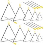 SINJEUN 10 Pack Musical Steel Triangle, 4, 5, 6, 7, 8 Inches Triangle Musical Instrument with Striker and Finger Holder, Triangle Hand Percussion Instrument for Music Learning and Teaching, Set of 5