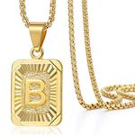 Trendsmax Initial Letter Pendant Necklace for Mens Womens Gold Plated Letter B Pendant Necklace Stainless Steel Box Link Chain 22inch