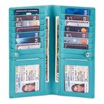 Wise Owl Stylish Bifold Long Slim Wallets - Real Leather RFID Handmade 2 ID Window Credit Card Holder for Men Women (Mint Fine Grained)