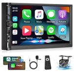 Wireless Carplay Double Din Car Stereo, Podofo 7 Inch Touchscreen Car Radio with Wireless Android Auto, Bluetooth, USB/TF/Aux/Subwoofer Ports, SWC, FM, Voice Control+Backup Camera