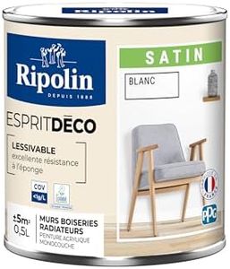 RIPOLIN - Peinture Intérieure Multi-Supports – Murs, Boiseries & Radiateurs – Ultra-Couvrante – Lessivable – Application Facile – Ecolabel - Satin - 0,5L - Blanc