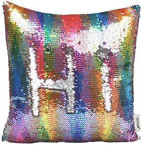 JOTOM Reversible Sequin Throw Pillow Cover, Magic Sequin Home Decor Cushion Cover for Couch Sofa Bed, 16 x 16 inches (Multicolor/Silver)