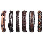 flintronic Leather Bracelet, 6Pcs Adjustable Fashion Punk Braided Men & Women Rope Bracelet Cuff Vintage Bracelets Wrap Set Series