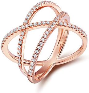 SOMEN TUNGSTEN 925 Sterling Silver Ring Double X Criss Cross Ring CZ Wedding Band (Rose Gold, 6.5)
