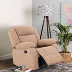duroflex Avalon - Rocking & Revolving Single Seater Fabric Manual Recliner in Plaster Brown Colour