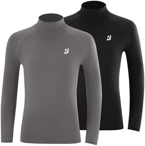 Roadbox Boys Thermal Compression Shirts - 2 Pack Youth Long Sleeve Athletic Undershirt Mock Neck Base Layers for Football Baseball Basketball