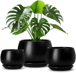 vancasso 3-Pack Ceramic Plant Pots, 7.3/9.6/11.6 Inch Indoor Planters with Saucers & Drainage Hole Planter pots for Indoor Plants and Flower, Black