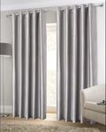 Value Comfort Home Luxury Pair of Faux Silk Eyelet Ring Hang Top Fully-Lined Curtains With Tie-Backs silver 66x54