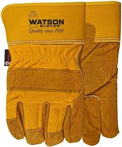 Watson Gloves Hand Job (Better Than Nothin') - Men's Work Glove, Split Cowhide Leather, Cotton Drill Back, Slip-On Style Safety Cuff (One Size, 5827)