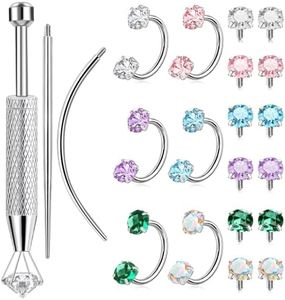 ONESING 18G Horseshoe Nose Rings for Women Surgical Steel Double Gem Half Nose Rings Hoops Internally Threaded Cartilage Helix Tragus Eyebrow Lip Nose Piercings Jewelry for Women Men Inner 8mm with Piercing Ball Grabber Tool