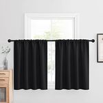 NICETOWN Small Blackout Curtains 2 Panels 30 Inches Long Tiers - Black Halloween Thermal Insulate Rod Pocket Room Darkening Short Window Valances 2 Pieces for Closet/RV/Camper/Basement, 42 Inches Wide