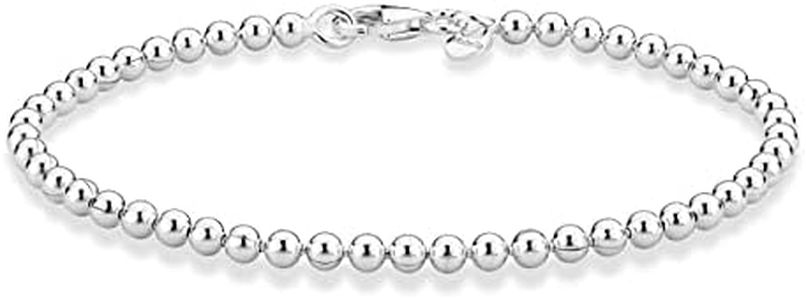 Miabella 925 Sterling Silver Italian Handmade 3mm Bead Ball Strand Chain Bracelet for Women Made in Italy, 7 Inch, Sterling Silver