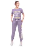 LOTIK Women Cotton Lycra Purple Solid Top & Payjama Nightsuit & Tracksuit Set 649-M