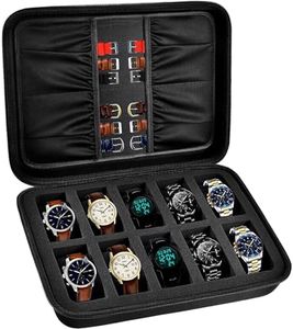 Watch Box Organizer Case, 10 Slots Men Women Display Holder Storage Stand Roll for All Wristwatches, Digital Sports, Smartwatches 42mm, Accessories Pocket for Watch Bands, Cufflink, Jewelry (Bag Only)