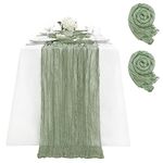 2 Pcs Sage Green Cheesecloth Table Runers 10Ft x 36" Wide Vintage Table Runner for Wedding Cake Table Decor Baby Shower Sheer Table Runner