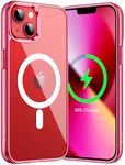 JETech Magnetic Case for iPhone 13 6.1-Inch Compatible with MagSafe Wireless Charging, Shockproof Phone Bumper Cover, Anti-Scratch Clear Back (Red)