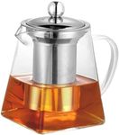 Square Glass Teapot with Infuser, Tea Pot for One, Clear Teapot Easy Clean Borosilicate Glass Teapot for Stovetop Safe,Glass Teapots for Blooming Tea,Loose Tea,Flowering Tea(350ML)