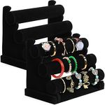 Foraineam 2-Pack Bracelet Holder with Three Tier Racks, Black Velvet Jewelry Display Stands, Watch Bangle 3 Tier T-Bar Jewelry Organizer for Wrist Watch, Scrunchies, Necklaces, Bangles and Bracelets