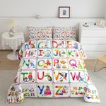 Feelyou ABC Alphabet Bedding Set Twin, Cartoon Zoo Animal Comforter Educational Learning Comforter Set for Kids Boys Girls Colorful Alphabet Duvet Set with 1 Pillow Case