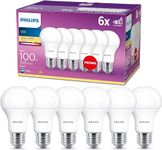 Philips LED A60 6 Pack Frosted Light Bulbs [E27 Edison Screw] 13W - 100 W Equivalent, 220 - 240V, Warm White 2700K, Non Dimmable