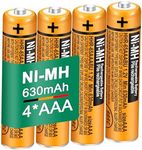 Triangle Power 4 Pack HHR-65AAABU NI-MH Rechargeable Battery for Panasonic 1.2V 630mAh AAA Battery for Cordless Phones