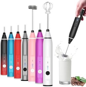 Milk Frother Rechargeable Handheld Electric Whisk Coffee Frother Mixer with 2 Stainless whisks 3 Speed Adjustable Foam Maker Blender for Coffee Matcha Latte Cappuccino Hot Chocolate（Black）