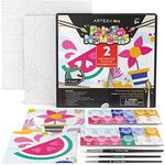 Arteza Kids Paint by Numbers Kit, 10 x 10 Inches, Decorative Pre-Printed Canvas Painting Kit with 2 Canvases, 24 Acrylic Paint Pots, 3 Paintbrushes