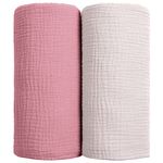 lulumoon Muslin Swaddle Blanket Baby - Cotton Swaddling Blanket Soft Baby Receiving Blanket Neutral 2Pack(Pink)