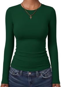 ANRABESS Women's Long Sleeve Shirts Fitted Double Lined Top Green S