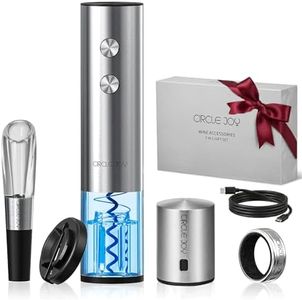 CIRCLE JOY Electric Wine Opener Rechargeable 5-in-1 Stainless Steel Wine Gift Set with Foil Cutter, Wine Aerator Pourer, Wine Drip Ring & Vacuum Stopper, Ideal Gifts for Wine Lovers, Silver
